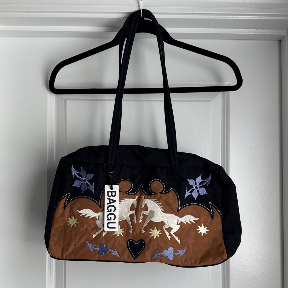 NWT BAGGU Medium Nylon Bowler Bag Western Appliqué